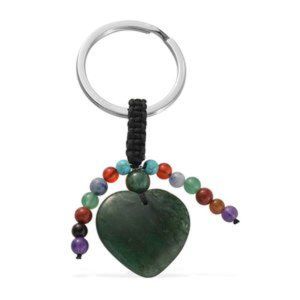 Green Aventurine Heart and Multi-Gemstone Keychain